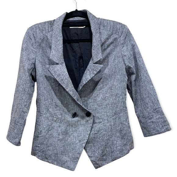 MANOUKIAN Heather Grey 3/4 sleeve cropped linen blazer size 36 - Picture 1 of 4